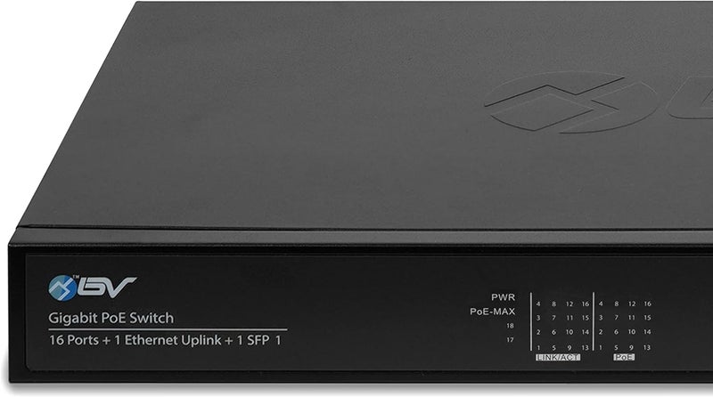 BV -Tech 16 Ports PoE+ Switch (16 Gigabit Ethernet Ports | 1 Ethernet +1 SFP Uplink) -230W - Fanless Desktop Design, Sturdy Metal Housing - 802.3af/at - Image 3