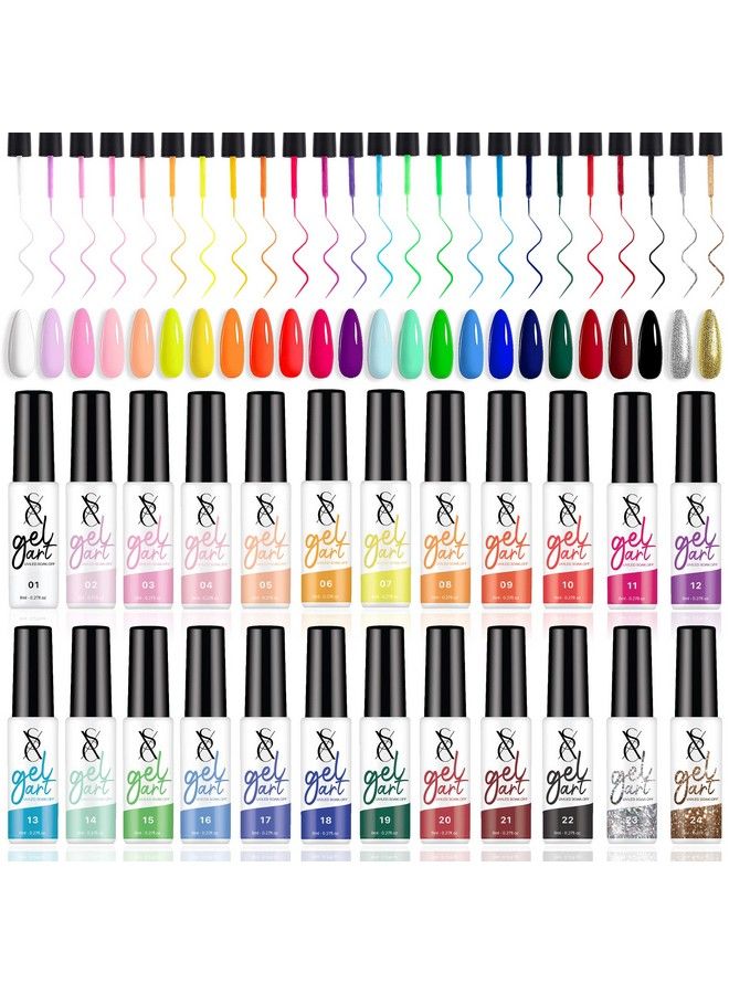 SXC Cosmetics Gel Liner Nail Art Set Of 24 Colors Series Gel Art Paint Polish For Swirl Nails With Builtin Thin Nail Art Brush In Bottle For Soak Off Nail Art Painting Drawing Gel Designs - Image 2