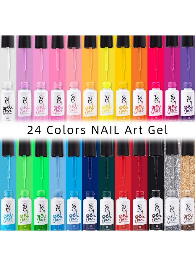 SXC Cosmetics Gel Liner Nail Art Set Of 24 Colors Series Gel Art Paint Polish For Swirl Nails With Builtin Thin Nail Art Brush In Bottle For Soak Off Nail Art Painting Drawing Gel Designs - Image 3