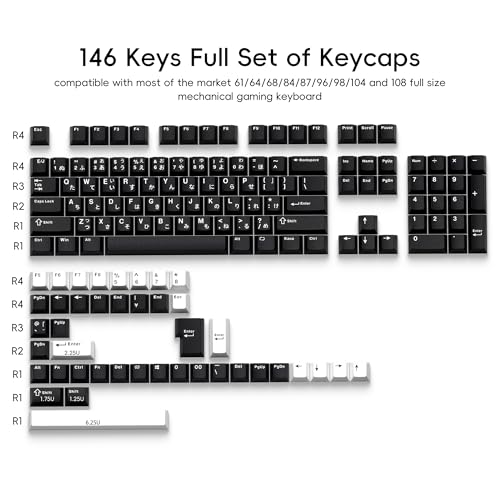 GMKWTL XVX Black Japanese Keycaps, Double Shot PBT Keycap Set, 146 Keys Cherry Profile WOB Keycaps Fit for Cherry Gateron MX Switches Mechanical Gaming Keyboard - Image 3
