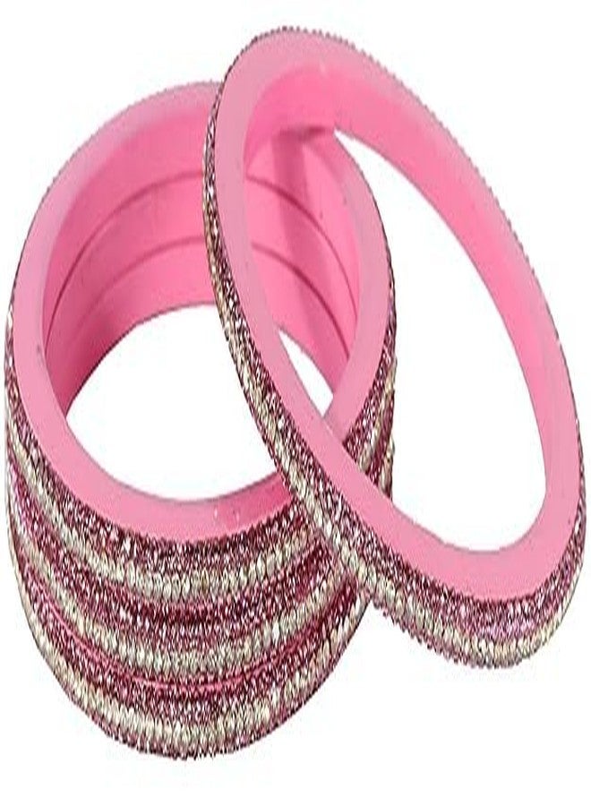 BANGLESKART Trendy Lac Bangles Kada Set For Women & Girls with Golden Zircon Diamond Stones Adorned Handmade Rajasthani Jaipuri Lac Bangles Girl's Bangles Set of 8 Pink - Image 3