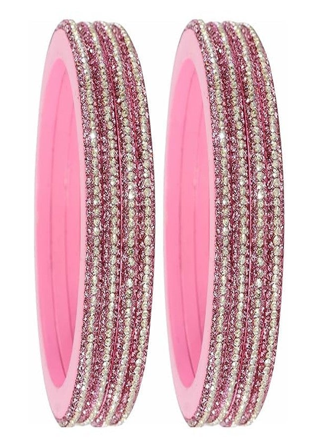 BANGLESKART Trendy Lac Bangles Kada Set For Women & Girls with Golden Zircon Diamond Stones Adorned Handmade Rajasthani Jaipuri Lac Bangles Girl's Bangles Set of 8 Pink - Image 1