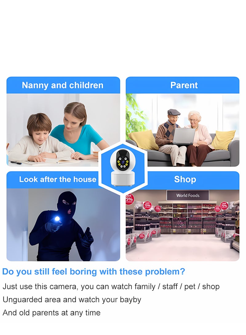 كاميرا واي فاي ذكية 1080P، كاميرا مراقبة PTZ بدوران 360° أفقي/عمودي، صوت ثنائي الاتجاه، كشف حركة بشري بالذكاء الاصطناعي، تتبع تلقائي، رؤية ليلية، وصول عن بُعد، مشاركة متعددة المستخدمين، مراقبة الأطفال والحيوانات الأليفة مع تخزين سحابي/بطاقة TF - Image 2