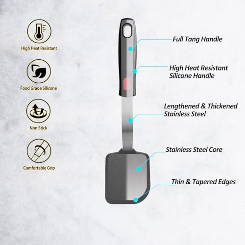 Turbid Silicone Spatula - Nonstick, Heat Resistant Cooking & Baking Flipper for Pancakes, Omelettes, Pizza, Steak, Dosa - Ideal for Griddle Pans, Cookware and Fish Turner (Square Spatula) - Image 4