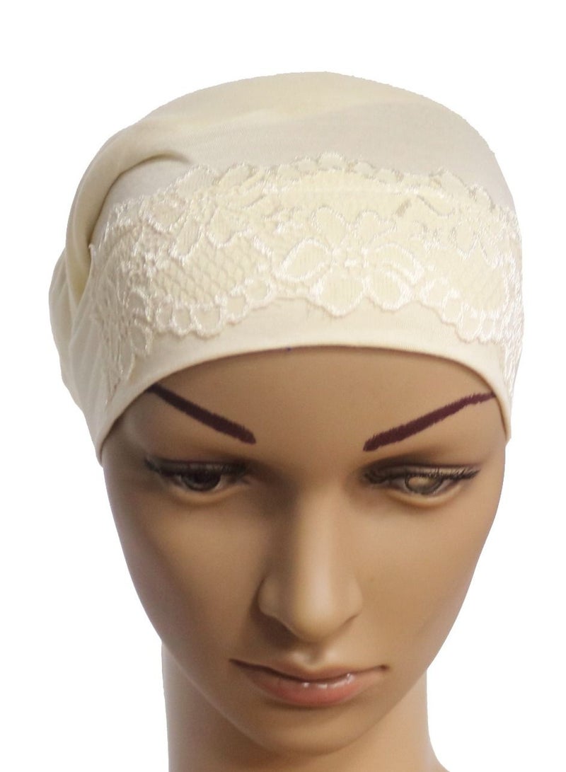 Loquat Women's Solid Color Stretch Lace Inner Tube Hijab Beige - Image 2