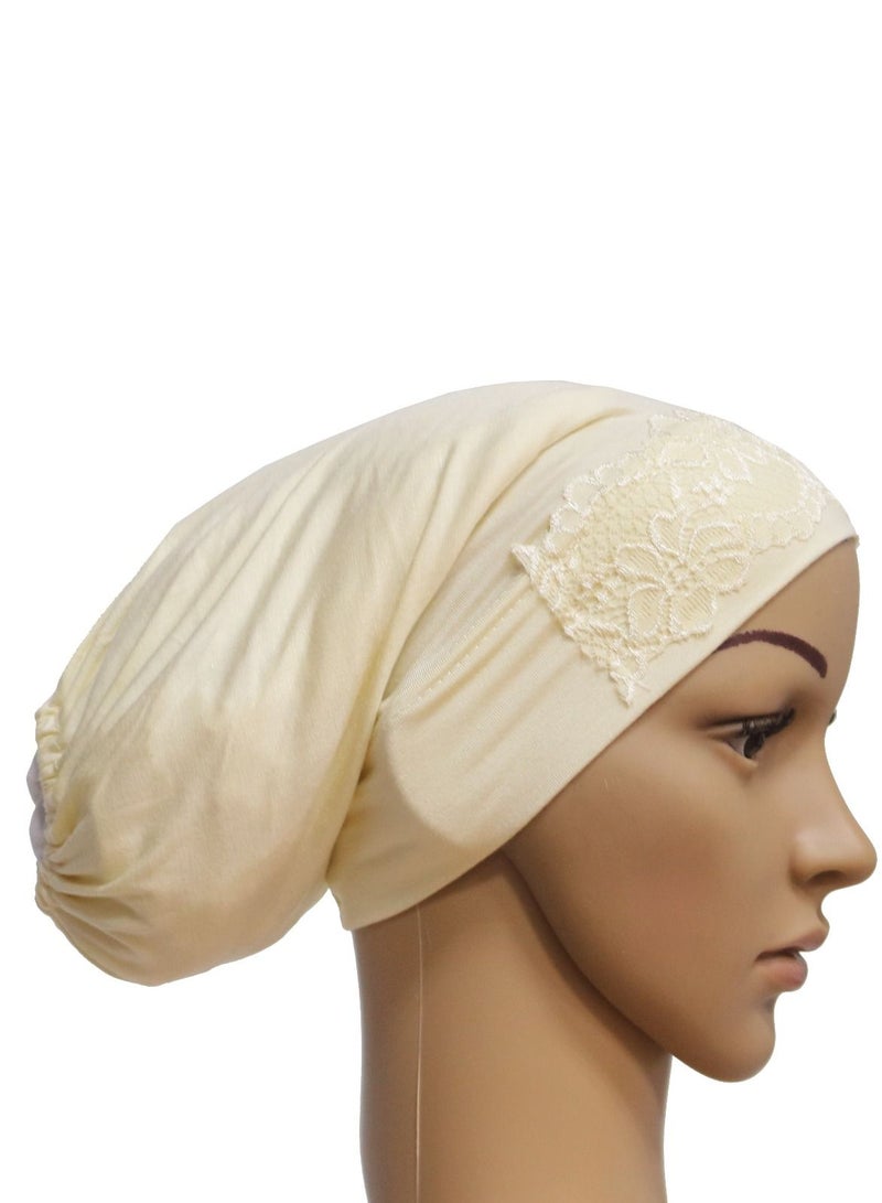 Loquat Women's Solid Color Stretch Lace Inner Tube Hijab Beige - Image 1