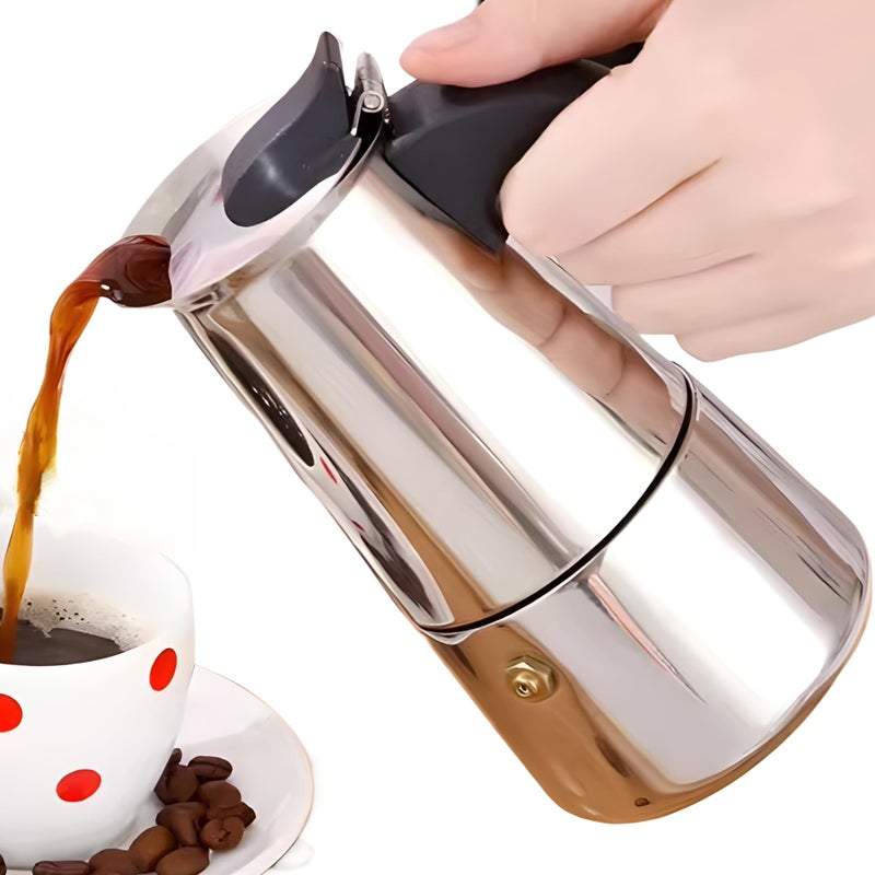 DeeKleen Stainless Steel Moka Pot Espresso Maker,Stovetop Moka Pot,Percolator Coffee Pot,Italian Coffee Maker,Cuban CafÃ© Brewing,Greca Coffee Maker (4 CUP) - Image 1