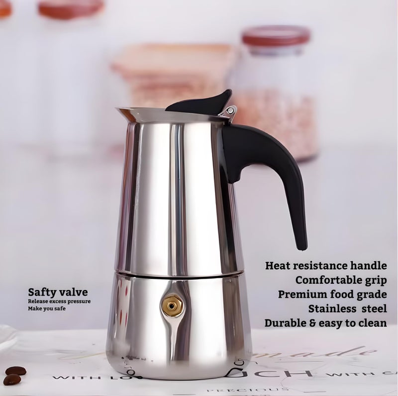 DeeKleen Stainless Steel Moka Pot Espresso Maker,Stovetop Moka Pot,Percolator Coffee Pot,Italian Coffee Maker,Cuban CafÃ© Brewing,Greca Coffee Maker (4 CUP) - Image 2