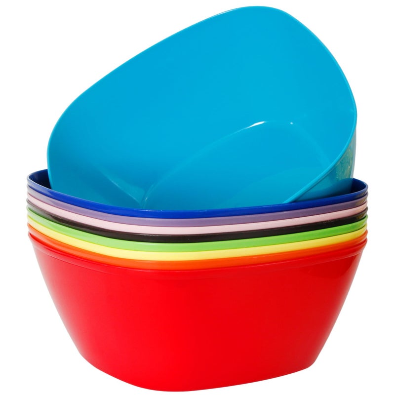 Youngever 9 Pack 120 Ounce Plastic Mixing and Serving Bowls Square Popcorn Bowls Salad Bowls Chip and Dip Serving Bowls Rainbow Color