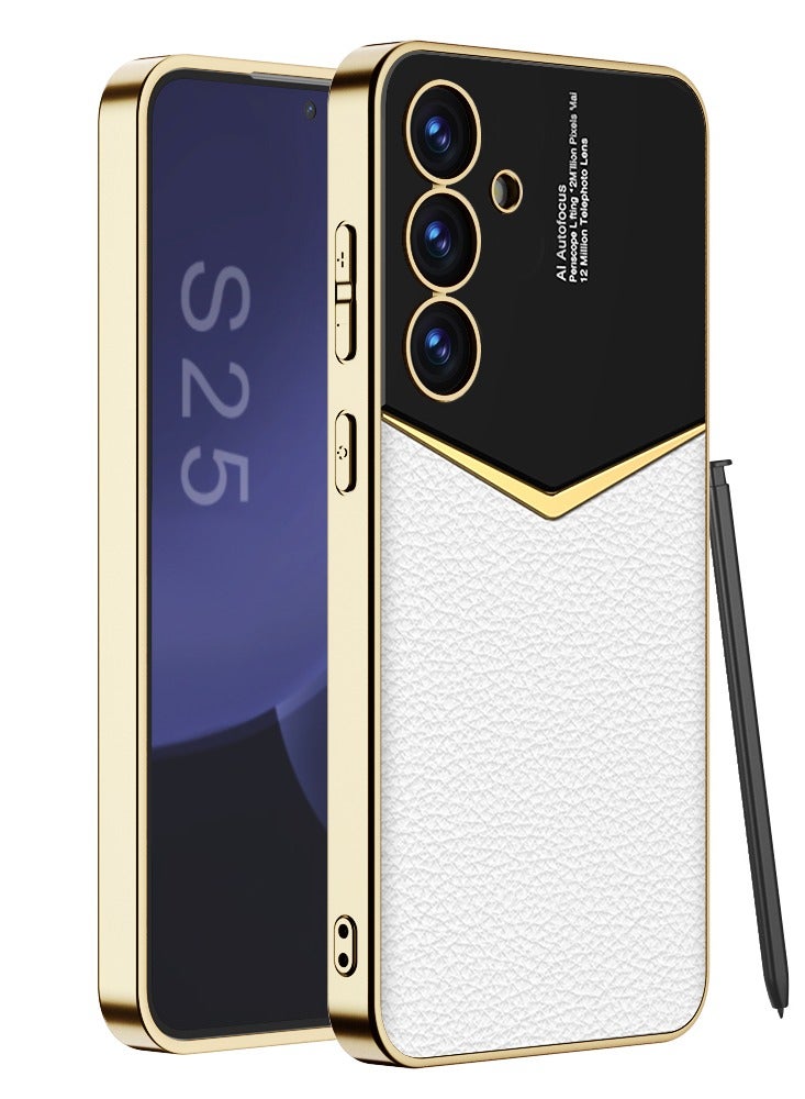 GKK Luxury Leather Case for Samsung Galaxy S25 Plus (2025) ,Electroplated Ultra-Thin, Anti-Drop, All-Round Protection Phone Cover Support Wireless Charging with Pen Slot Design - Pen Not Included  - Image 1