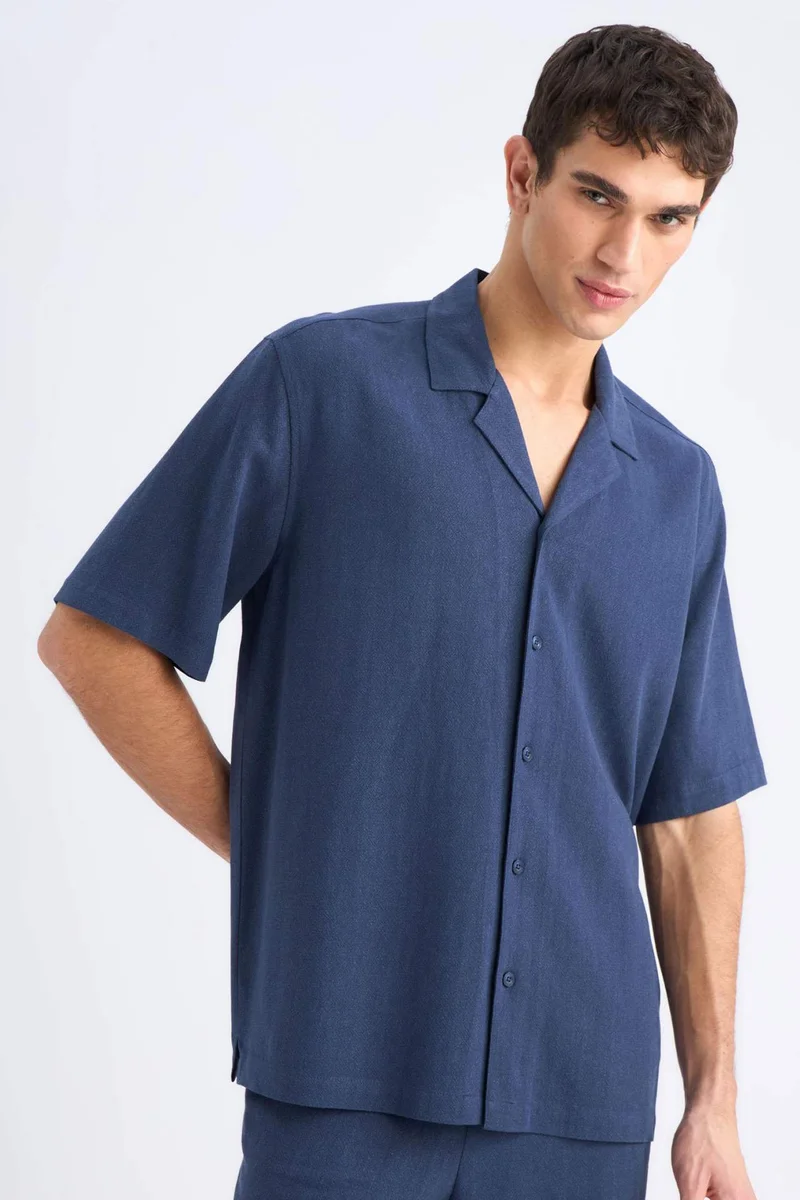 DeFacto Relax Fit Resort Neck Cotton Short Sleeve Shirt