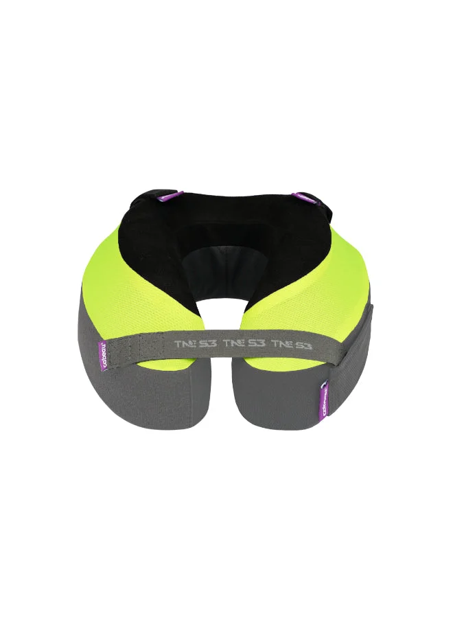 Cabeau The Neck's Evolution S3 Memory Foam Pillow | Chin & Neck Support, Keeps Mouth Closed, No Head Tilt, Comfiest, AirFlow Design & Seat Strap System, for Travel & Home, Washable Cover - Neon Yellow