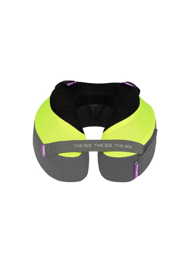 Cabeau - The Neck's Evolution S3 Memory Foam Pillow | Chin & Neck Support, Keeps Mouth Closed, No Head Tilt, Comfiest, AirFlow Design & Seat Strap System, for Travel & Home, Washable Cover - Neon Yellow - Image 1