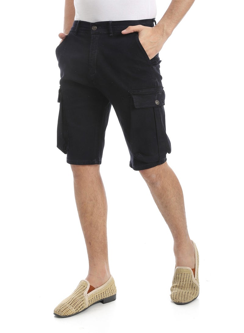 Andora Plain Gabardine Cargo Shorts _ Blue Black - Image 2
