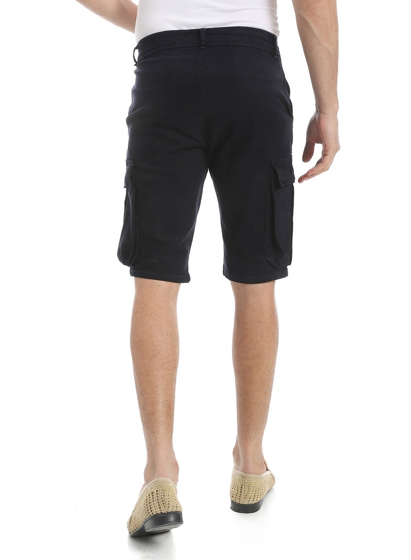 Andora Plain Gabardine Cargo Shorts _ Blue Black - Image 3