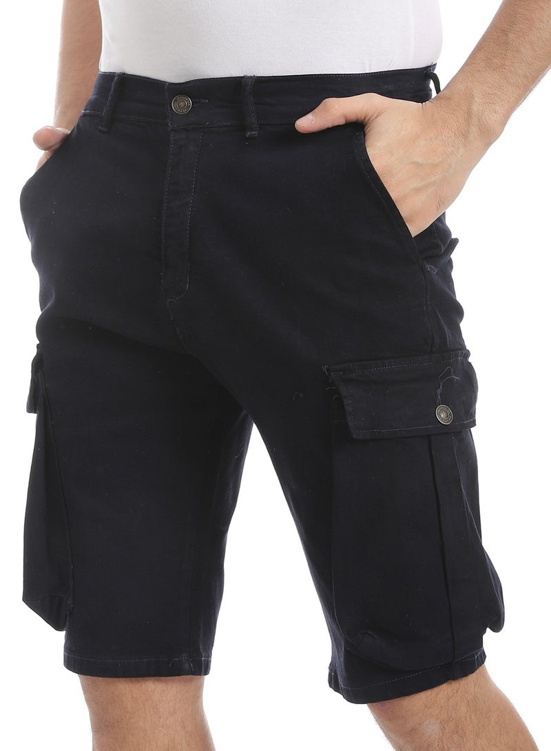 Andora Plain Gabardine Cargo Shorts _ Blue Black - Image 4