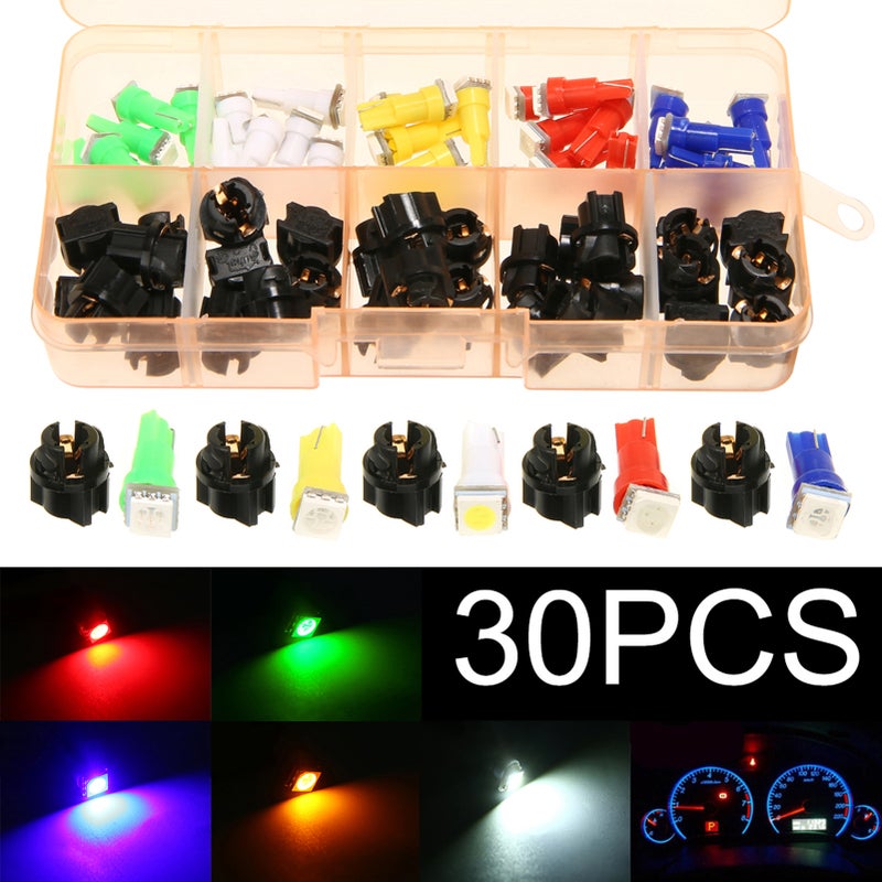 30pcs Car Auto T5 T10 5050 SMD LED Light Bulbs Instrument Panel Dashboard Light Bulbs Lamp 12V 5 Kind Color - Image 2