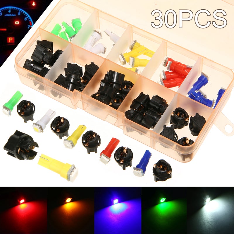 30pcs Car Auto T5 T10 5050 SMD LED Light Bulbs Instrument Panel Dashboard Light Bulbs Lamp 12V 5 Kind Color - Image 3