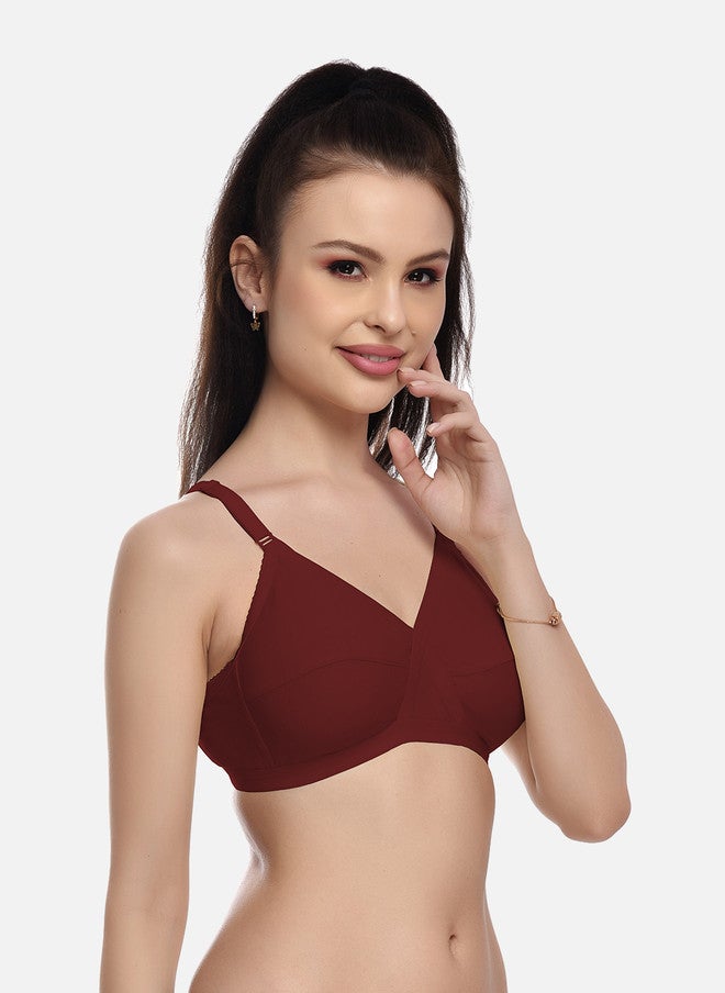 FIMS Pack of 2 Cotton Blend Non-Padded Bras in Black and Maroon - Image 3