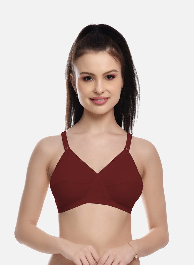 FIMS Pack of 2 Cotton Blend Non-Padded Bras in Black and Maroon - Image 2