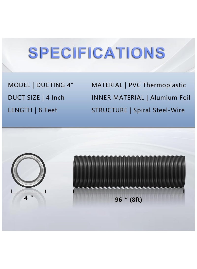 HYITCL Flexible 4 Inch 8ft Aluminum Ducting-4 Layer Protection Dryer Vent Hose for HVAC Heating Cooling Ventilation and Exhaust, 2 Clamps Included - Image 2
