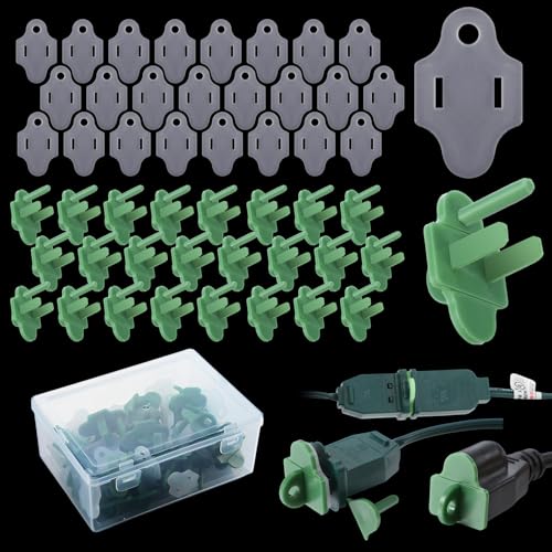 Maasechs 25 Sets Green Weatherproof Gaskets and Plug Protectors Covers Outdoor Plug Cover Extension Gfci Cord Christmas Lighting Installation Weatherproof Kit Outdoor Stop Tripping - Image 1