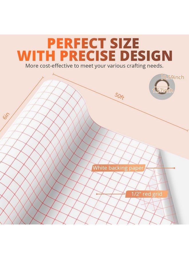 HTVRONT Clear Vinyl Transfer Paper Tape Roll 6" X 50 Feet Clear W/Red Alignment Grid Application Transfer Tape Perfect For Self Adhesive Vinyl For Signs Stickers Decals Walls Doors & Windows - Image 2