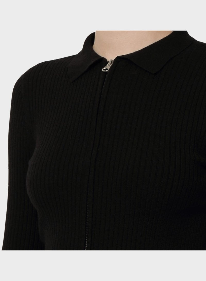 ONLY LIBI LS RIB O-NECK ZIPPER CARDI - Image 3