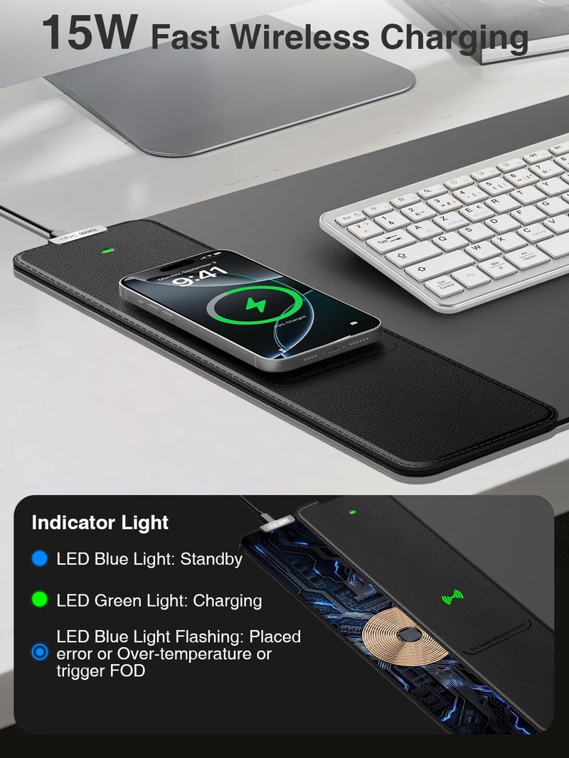 abc.mat 2-in-1 Mouse Pad with Wireless Charging, Gaming Mouse Pad, 31.5"x15.8" Large Desk Mat for Laptop/Keyboard, Waterproof Smooth Surface, Non-Slip Base, No Adapter - Image 3