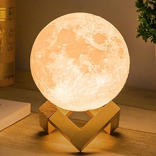 Desidiya Moon Lamp, 7 Colors LED Night Light for Kids 3D Printing New Moon Light with Stand & Touch Control & Timing, Moon Light Lamp for Kid Friend Birthday, Room Decor (Diameter 4.8 INCH) - Image 1