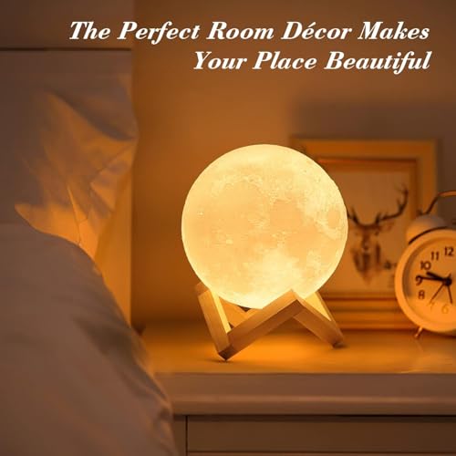 Desidiya Moon Lamp, 7 Colors LED Night Light for Kids 3D Printing New Moon Light with Stand & Touch Control & Timing, Moon Light Lamp for Kid Friend Birthday, Room Decor (Diameter 4.8 INCH) - Image 2