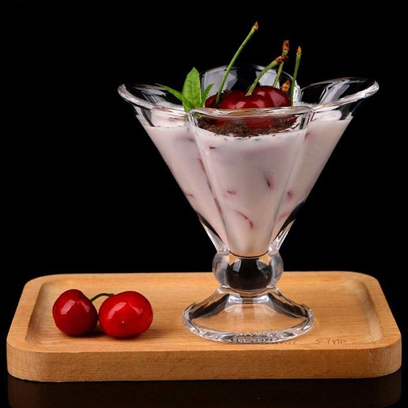 TOPHAVEN Crystal Clear Ice Cream Bowl || Transparent Glass Flower Shape Ice Cream Bowl for Dessert, Fruit, Salad and Cocktail Cups || Dessert Bowl || Mixing Bowl -Set of 6 - Image 3