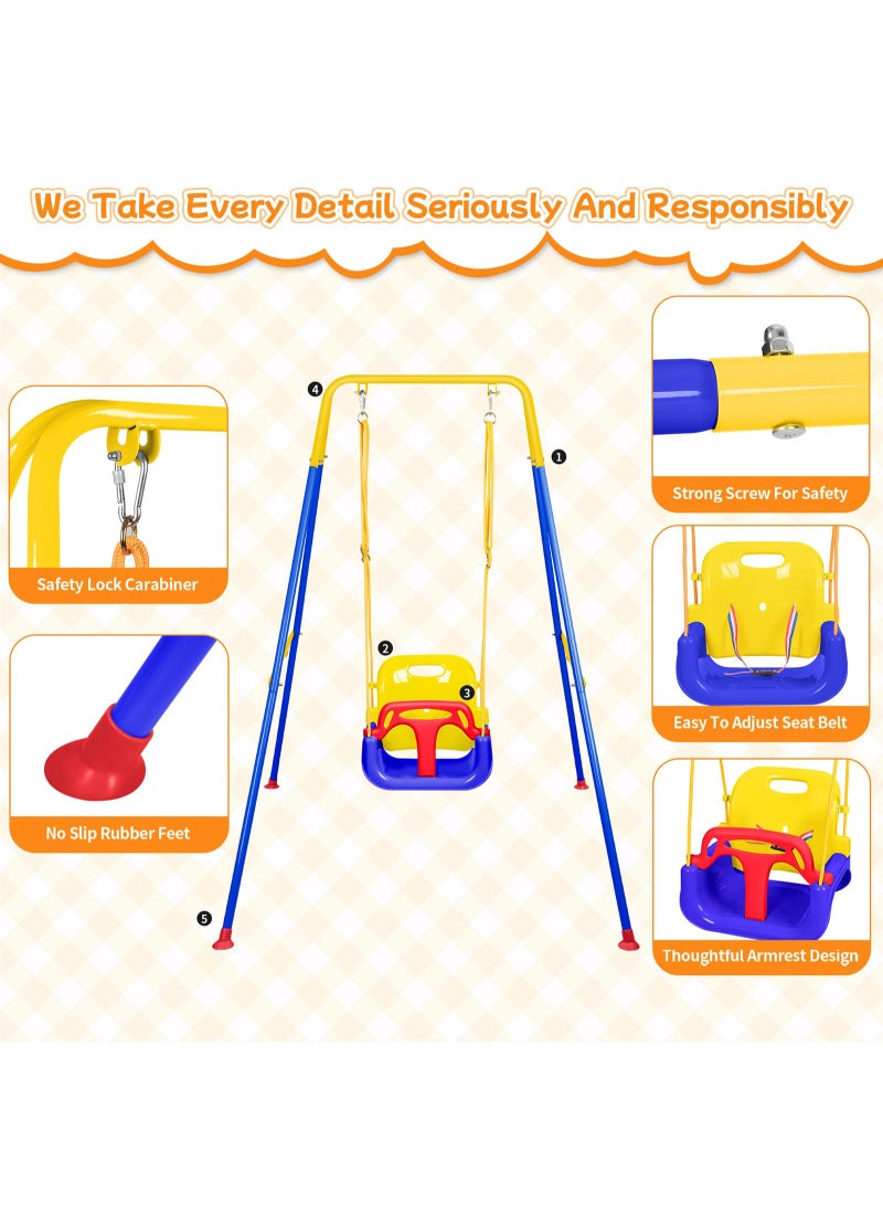 ميكسد مرحة وملائمة للداخل والخارج، أرجوحة ومرتدة مجموعة ثلاثية الوظائف للأطفال الصغار، تأتي مع حامل معدني قابل للطي لسهولة التخزين - Image 4