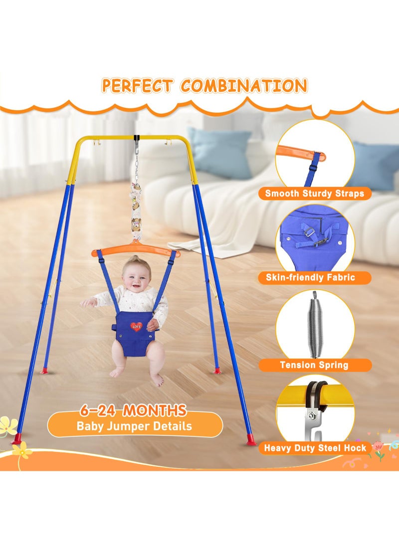 ميكسد مرحة وملائمة للداخل والخارج، أرجوحة ومرتدة مجموعة ثلاثية الوظائف للأطفال الصغار، تأتي مع حامل معدني قابل للطي لسهولة التخزين - Image 3