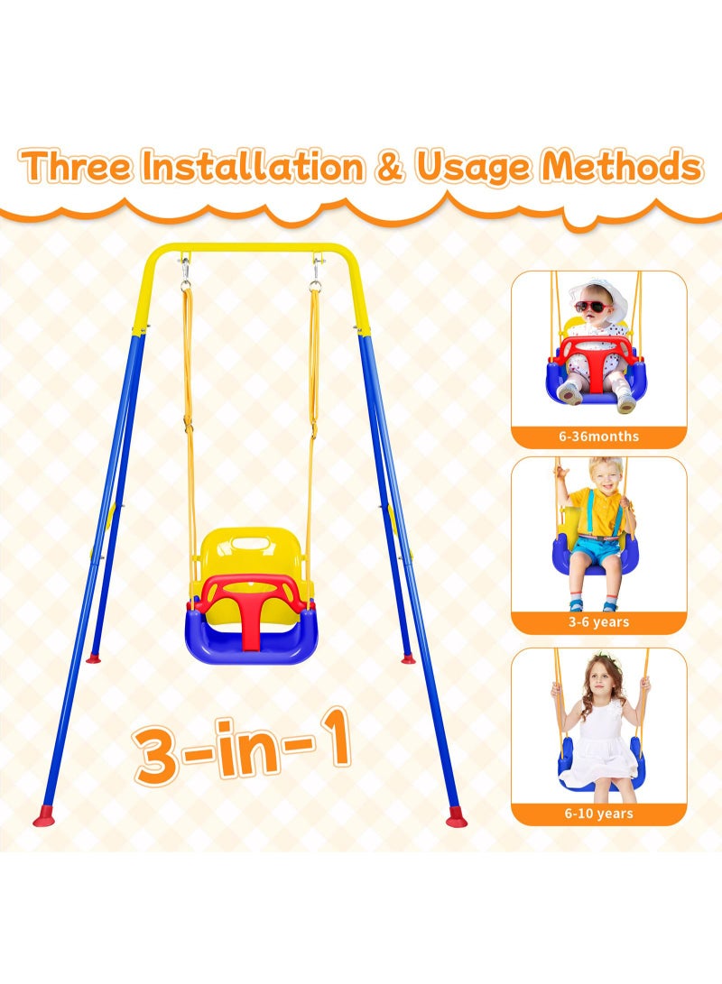ميكسد مرحة وملائمة للداخل والخارج، أرجوحة ومرتدة مجموعة ثلاثية الوظائف للأطفال الصغار، تأتي مع حامل معدني قابل للطي لسهولة التخزين - Image 2