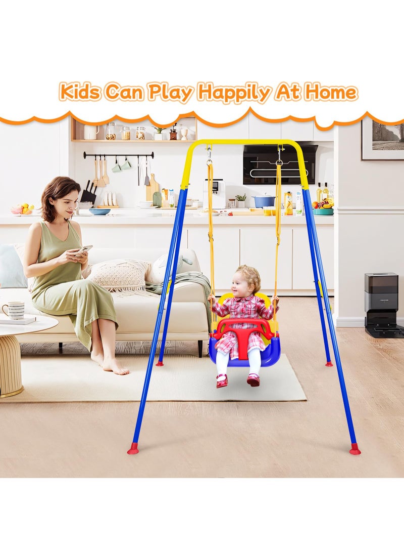 ميكسد مرحة وملائمة للداخل والخارج، أرجوحة ومرتدة مجموعة ثلاثية الوظائف للأطفال الصغار، تأتي مع حامل معدني قابل للطي لسهولة التخزين - Image 5