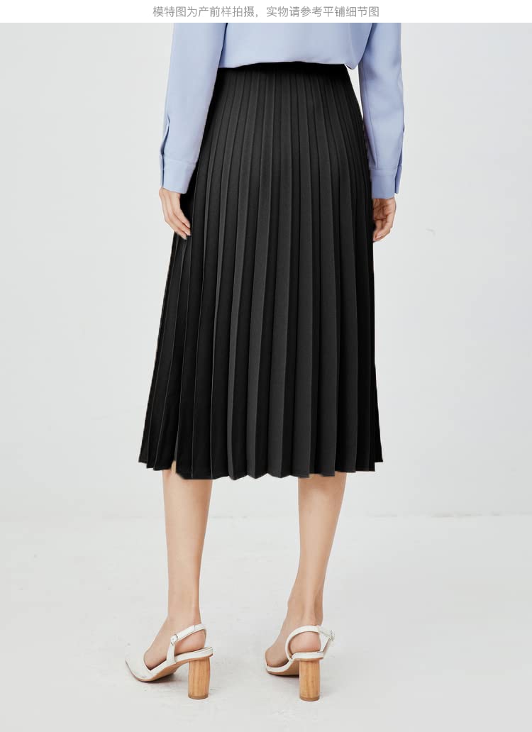 GOLDSTITCH Women's High Waist Pleated Skirt A line Swing Midi Skirt Black - Image 4
