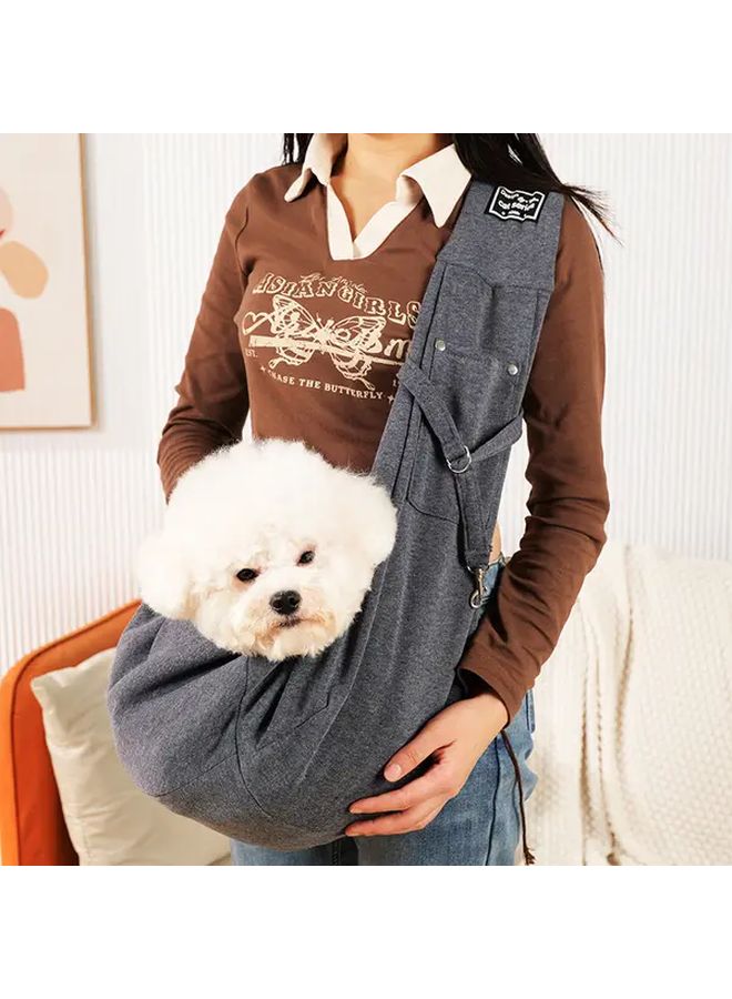 Dark Grey Foldable Dog Backpack Large Capacity Adjustable Shoulder Straps Polyester Pet Carrier - Image 1