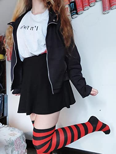 DAZCOS Striped Thigh High Socks Elastic Over The Knee Knit Stockings for Daily or Anime Cosplay (Red+Black) - Image 5
