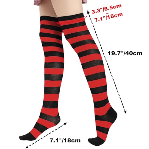 DAZCOS Striped Thigh High Socks Elastic Over The Knee Knit Stockings for Daily or Anime Cosplay (Red+Black) - Image 4