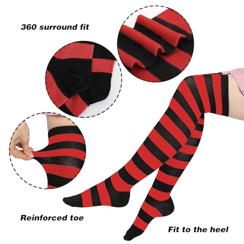 DAZCOS Striped Thigh High Socks Elastic Over The Knee Knit Stockings for Daily or Anime Cosplay (Red+Black) - Image 3