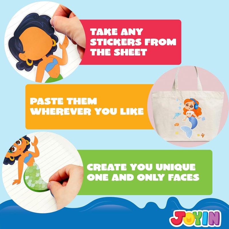 JOYIN Budget friendly premium quality 24 Sheets 9"x6" Make a face Stickers for Kids, Make Your Own Mermaid Stickers, Party Favors Kids Crafts, Goodie Bags Stuffers Classroom Activities Budget friendly sizing alternatives - Image 4