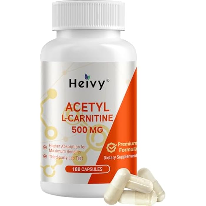 Heivy Acetyl L-Carnitine (ALCAR) 500 mg, 180 Capsules, Amino Acid Support for Brain Function & Nerve Health, Non-GMO and Gluten Free, 1 Capsule per Serving - Image 1