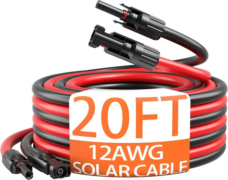 energeaster 12AWG Solar Extension Cable with Pair of Connectors Solar Panel Adaptor Kit Tool, mc4 Extension Cable,12 Gauge Wire,Red and Black(20FT Red + 20FT Black) - Image 1