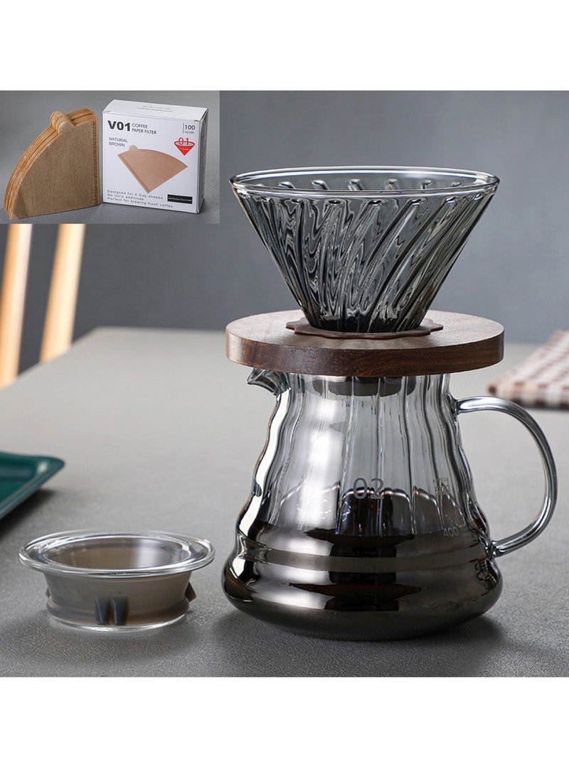 Qiccijoo Qiccijoo Pour Over Coffee Maker Set,Drip Coffee Maker with 100 pcs V01 Paper Filter,20 oz Borosilicate Glass Carafe,Portable Coffee Dripper Brewer for Home Cafe Restaurant Camping, 600ml  - Image 1