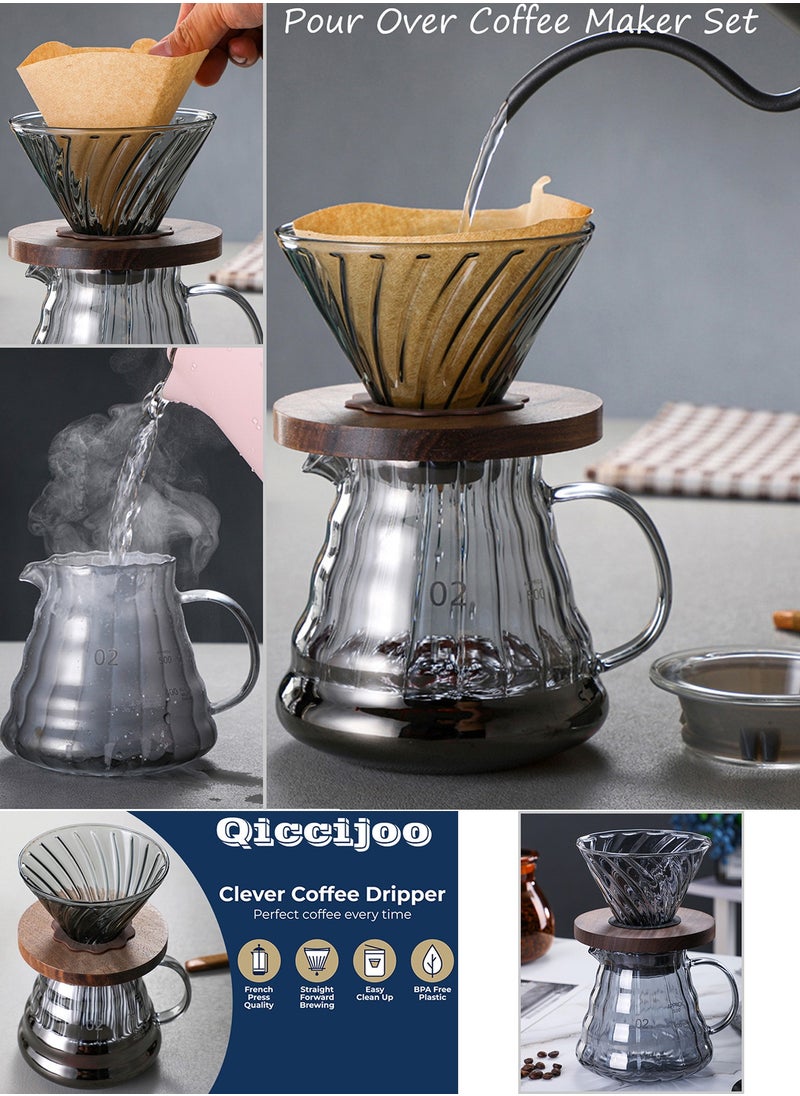 Qiccijoo Qiccijoo Pour Over Coffee Maker Set,Drip Coffee Maker with 100 pcs V01 Paper Filter,20 oz Borosilicate Glass Carafe,Portable Coffee Dripper Brewer for Home Cafe Restaurant Camping, 600ml  - Image 2