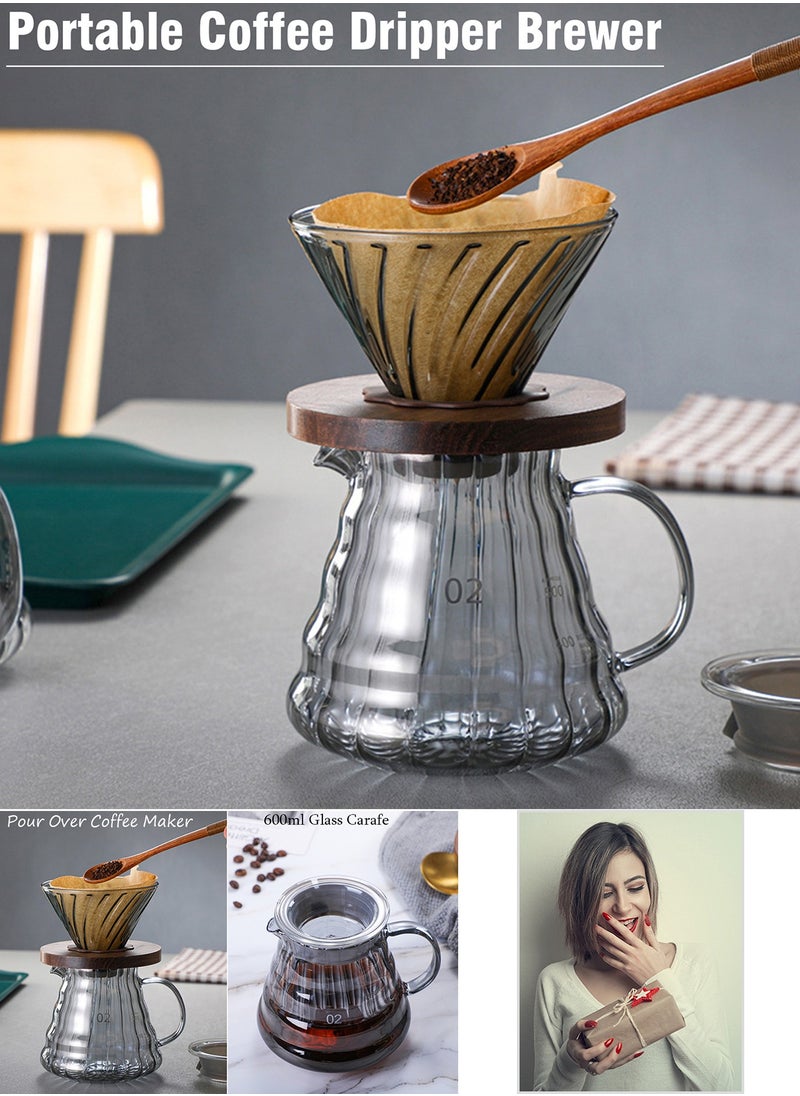 Qiccijoo Qiccijoo Pour Over Coffee Maker Set,Drip Coffee Maker with 100 pcs V01 Paper Filter,20 oz Borosilicate Glass Carafe,Portable Coffee Dripper Brewer for Home Cafe Restaurant Camping, 600ml  - Image 5