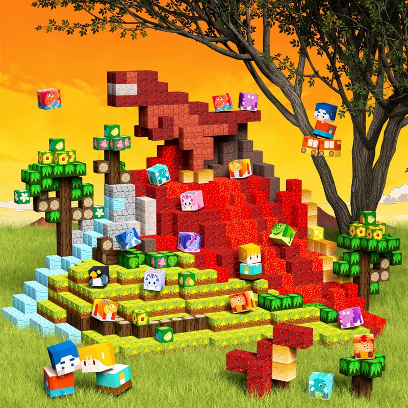 GobiDex 240PCS Magnetic Blocks Playset Dinosaur STEM Educational Building Toys Sensory Pretend Play Gift for Boys and Girls - Image 3