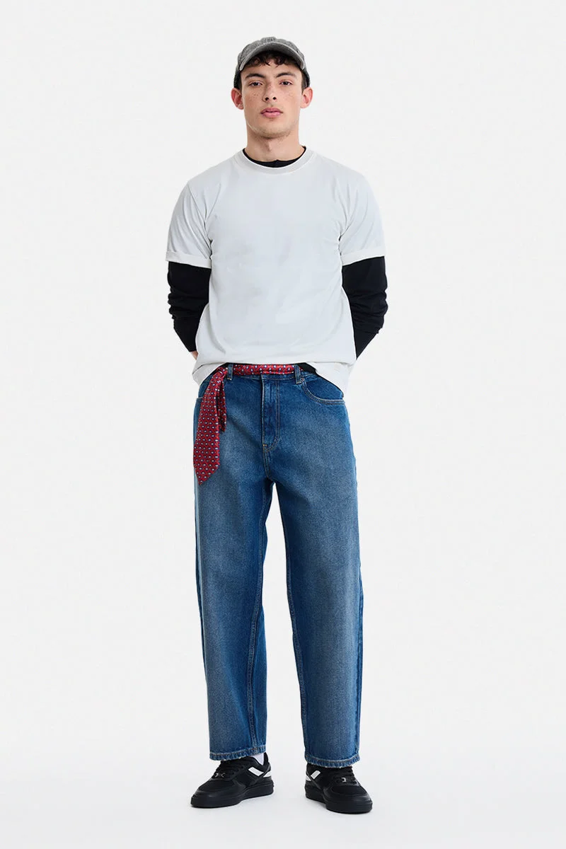 SNITCH Indigo Indigo Solid Wide Leg Streetwear Jeans for Men | Best Price UAE