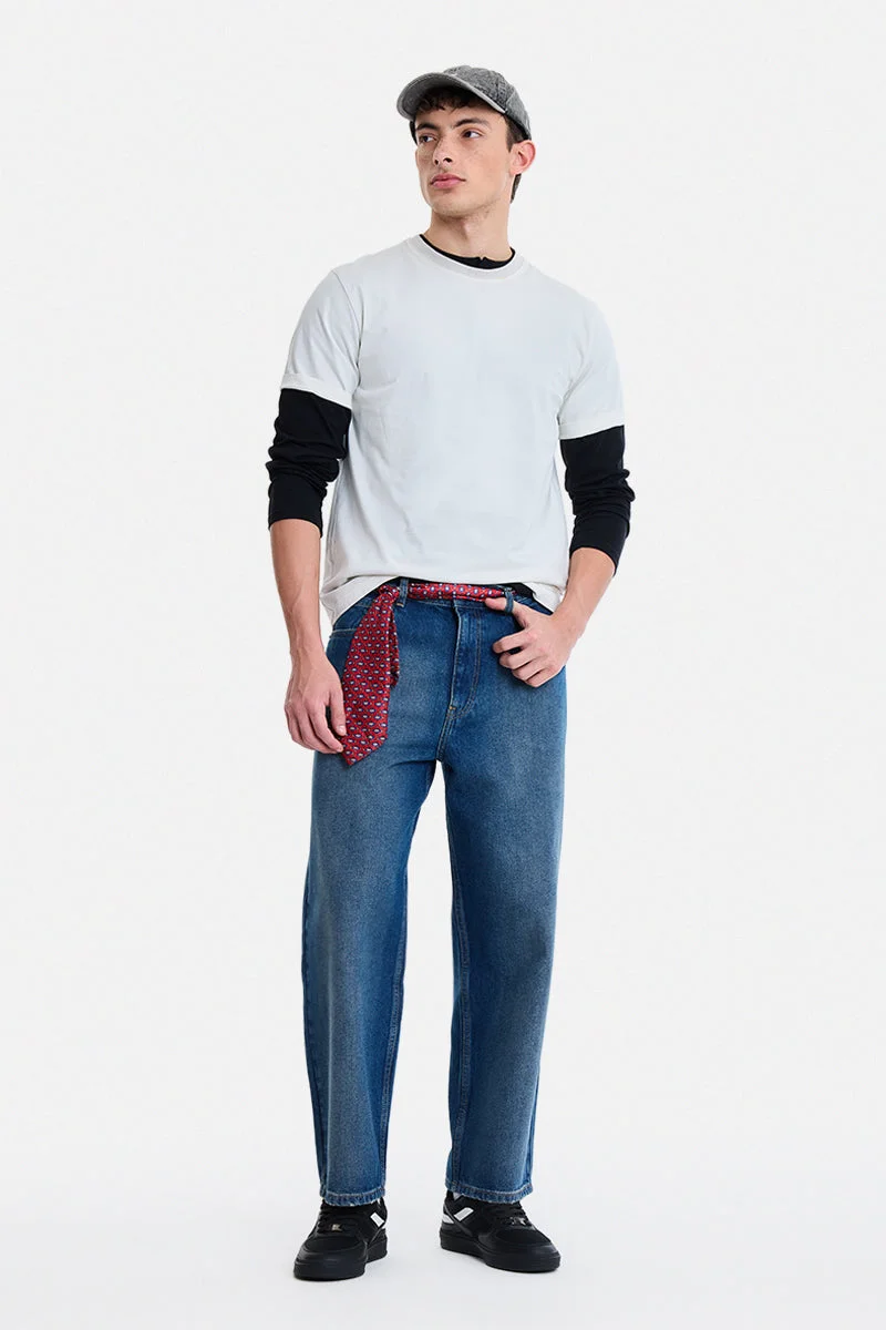 سنيتش Indigo Solid Wide Leg Streetwear Jeans
